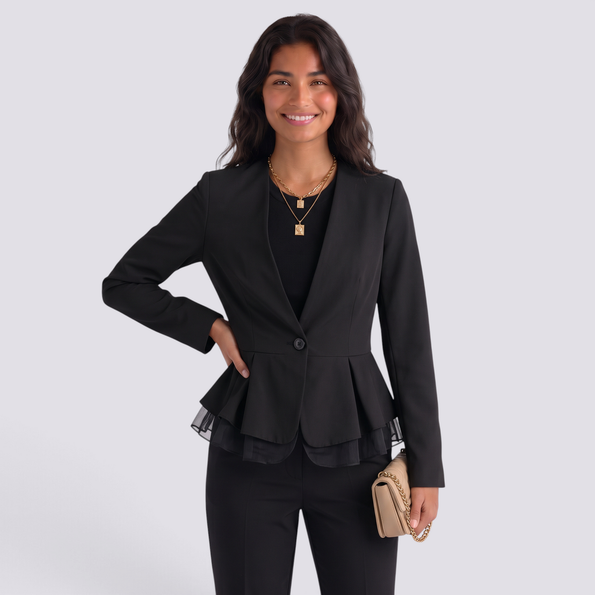 Blazer Mujer Entallado Peplum con Volantes