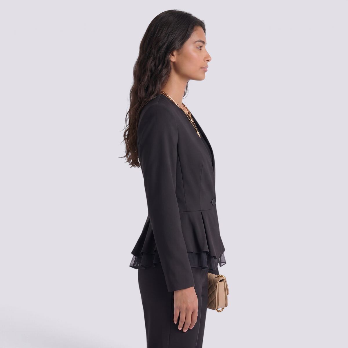 Blazer Mujer Entallado Peplum con Volantes