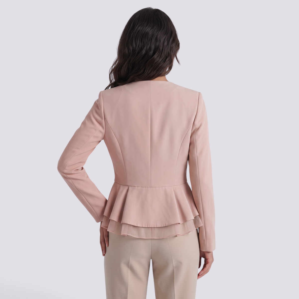 Blazer Mujer Entallado Peplum con Volantes