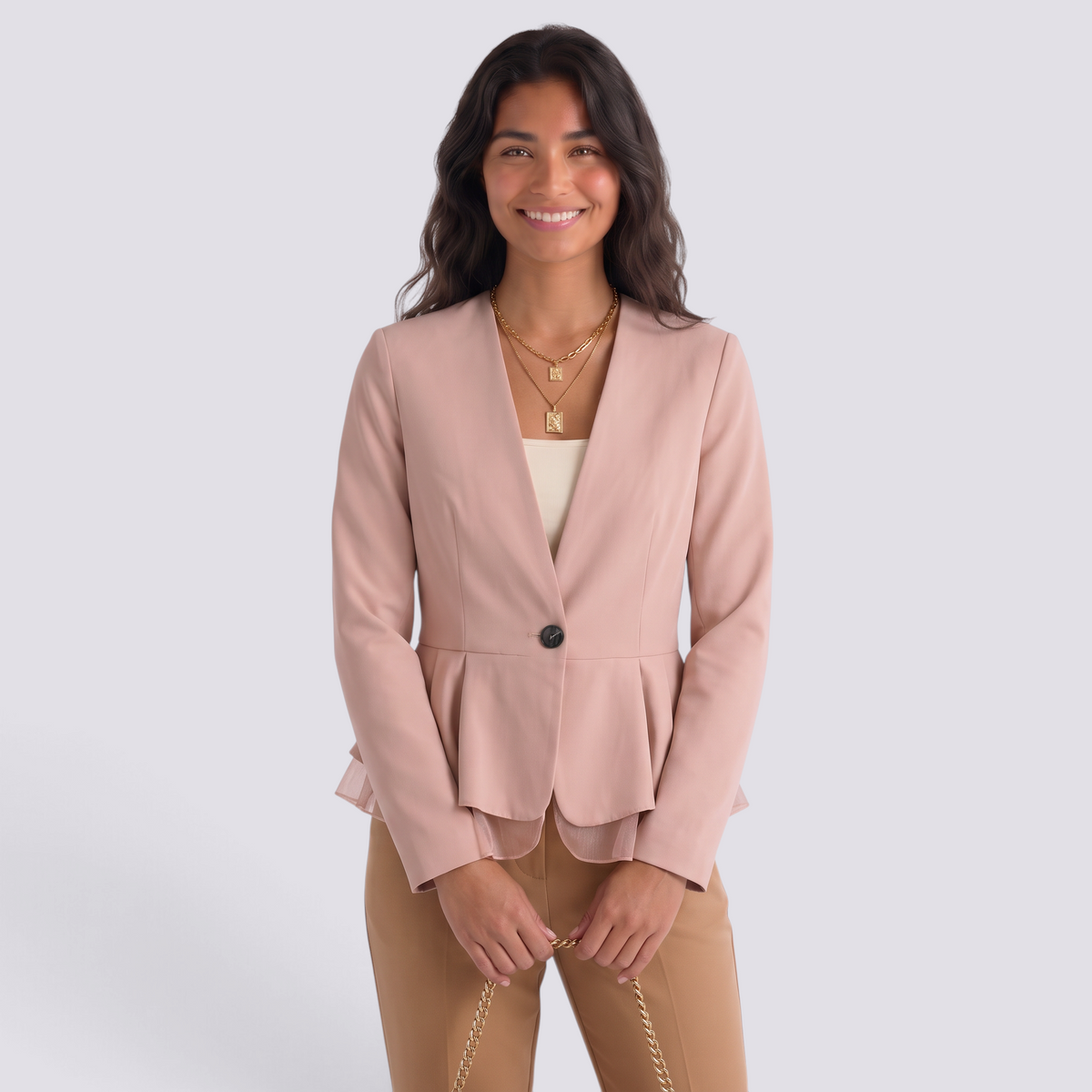 Blazer Mujer Entallado Peplum con Volantes