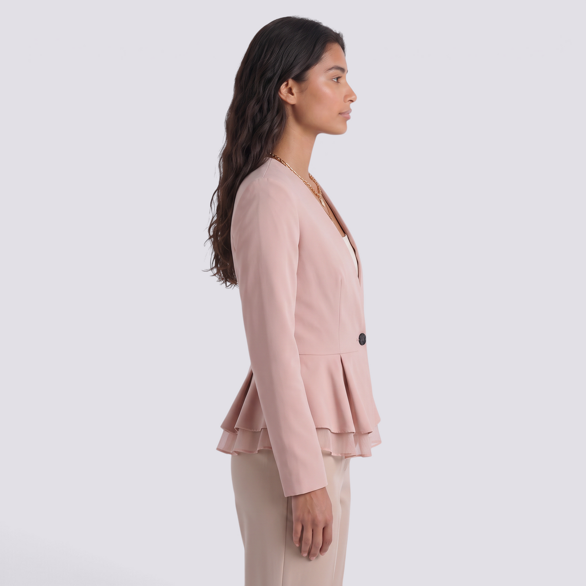 Blazer Mujer Entallado Peplum con Volantes