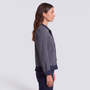 Blusa mujer de cuadros con puños anchos y volante plisado, vista lateral