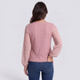Blusa mujer rosa de punto waffle con mangas de plumeti, espalda lisa, vista trasera