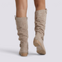 Botas Altas Mujer Caña Arrugada Efecto Ante - Beige - vista trasera