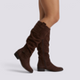Botas Altas Mujer Caña Arrugada Efecto Ante - Marrón Oscuro - vista lateral