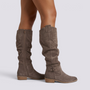 Botas Altas Mujer Caña Arrugada Efecto Ante - Topo - vista lateral