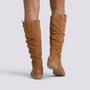 Botas Altas Mujer Slouch Tacón Bajo Camel vista trasera