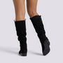 Botas Altas Mujer Slouch Tacón Bajo Negro vista trasera