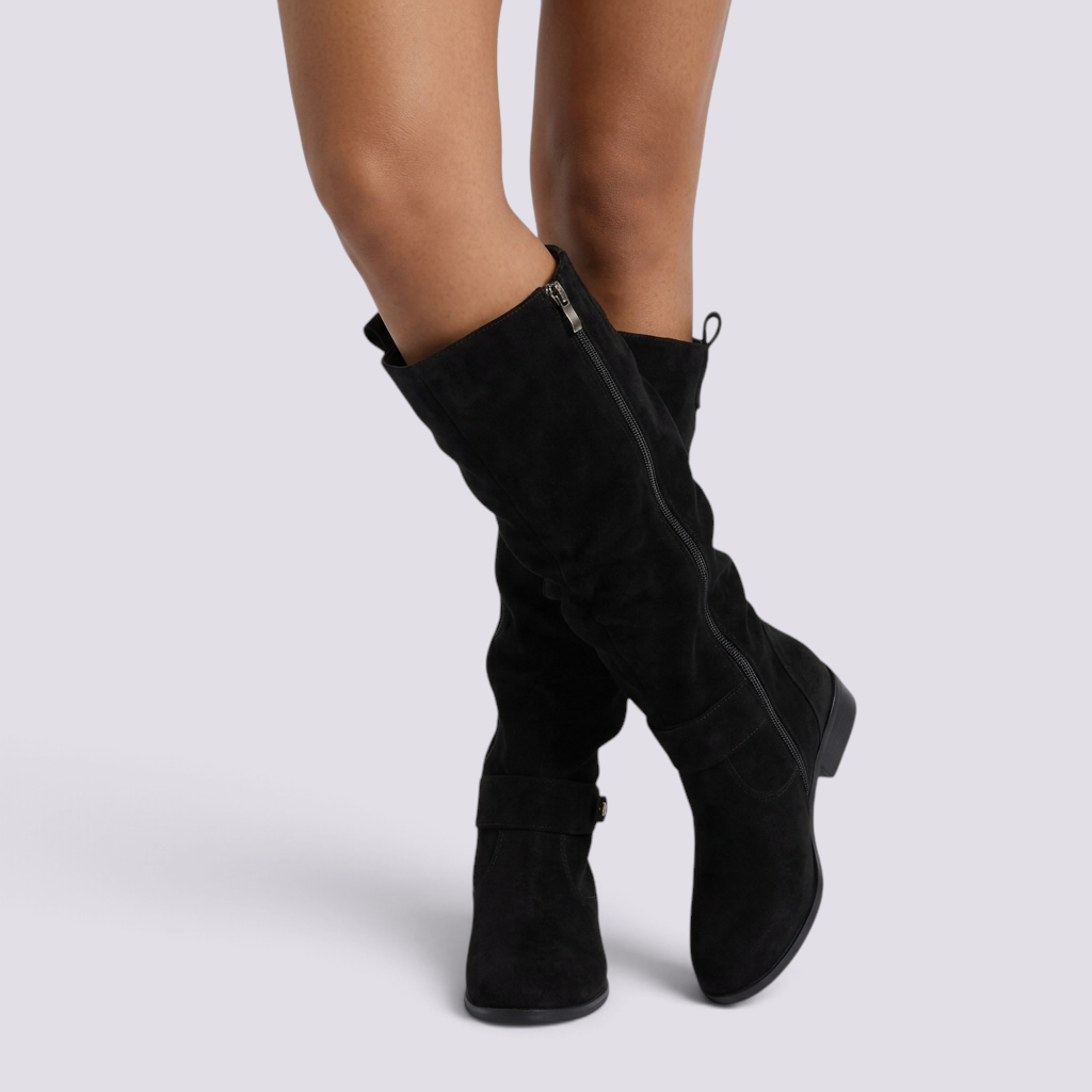 Botas Altas Mujer Slouch Tacón Bajo Negro vista frontal