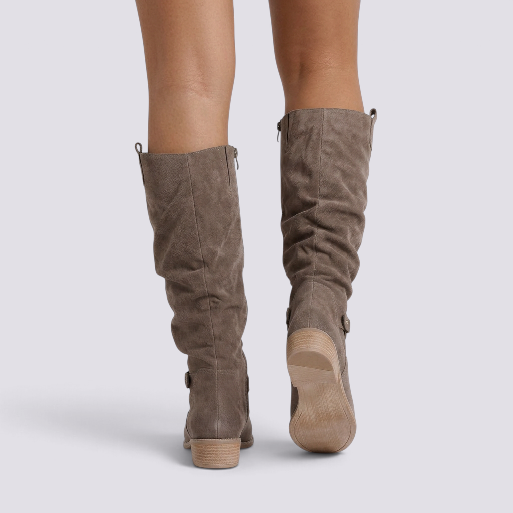 Botas Altas Mujer Slouch Tacón Bajo Topo vista trasera