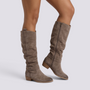 Botas Altas Mujer Slouch Tacón Bajo Topo vista frontal