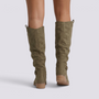 Botas Altas Mujer Slouch Tacón Bajo Verde Militar vista trasera