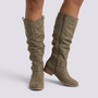 Botas Altas Mujer Slouch Tacón Bajo Verde Militar vista frontal