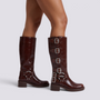 Botas biker mujer marrón con hebillas, vista lateral
