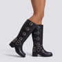 Botas biker mujer negras con hebillas, vista lateral