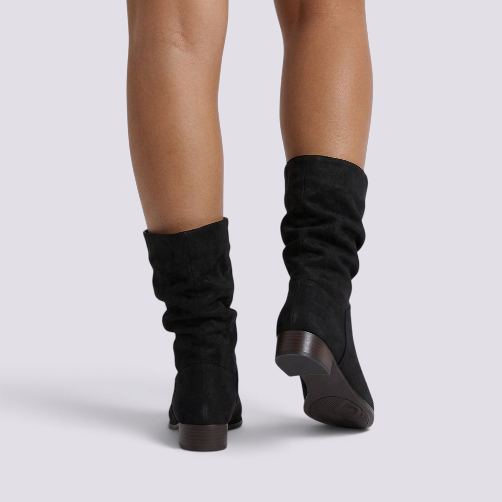 Botas caña media mujer slouch punta fina negras vista trasera