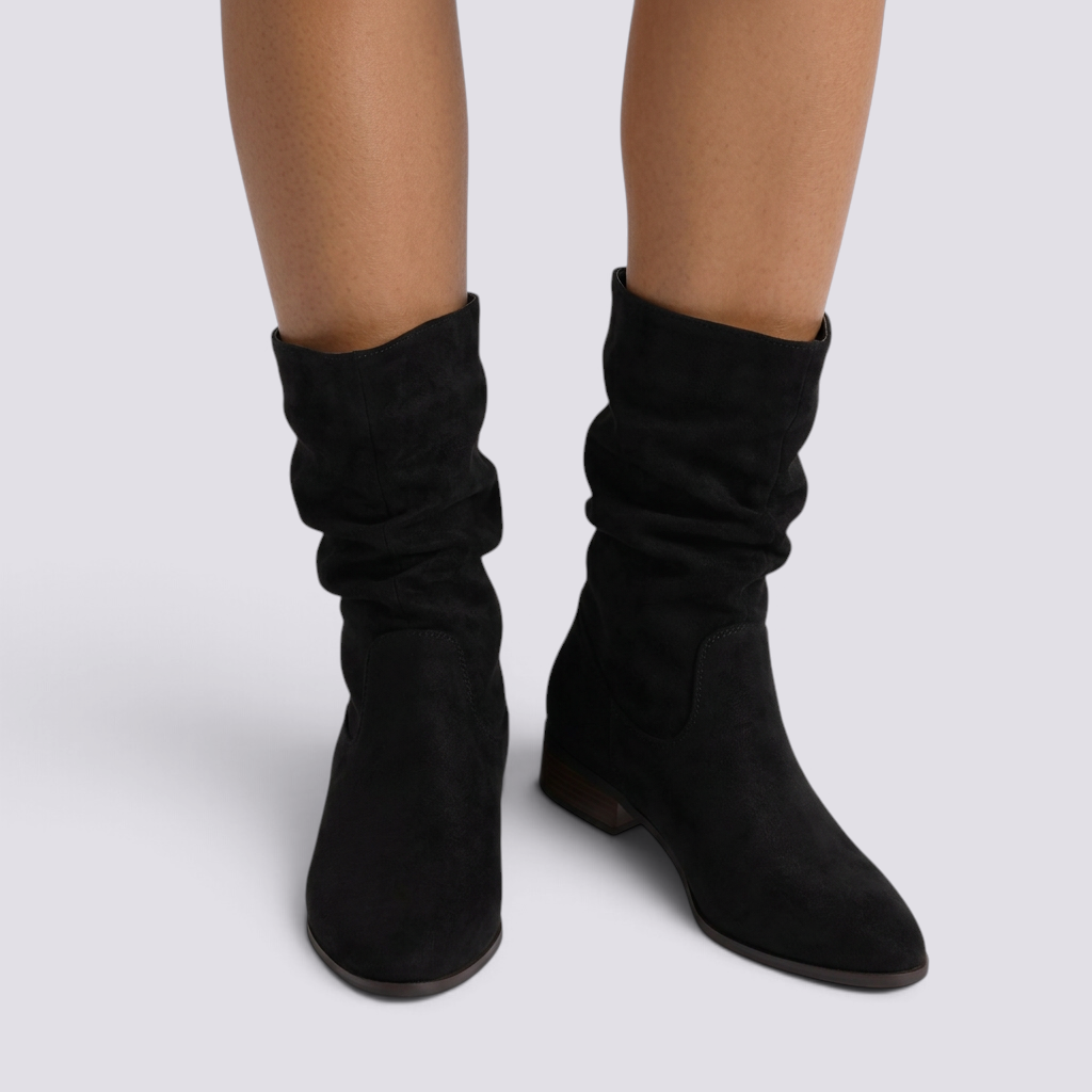 Botas caña media mujer slouch punta fina negras vista frontal