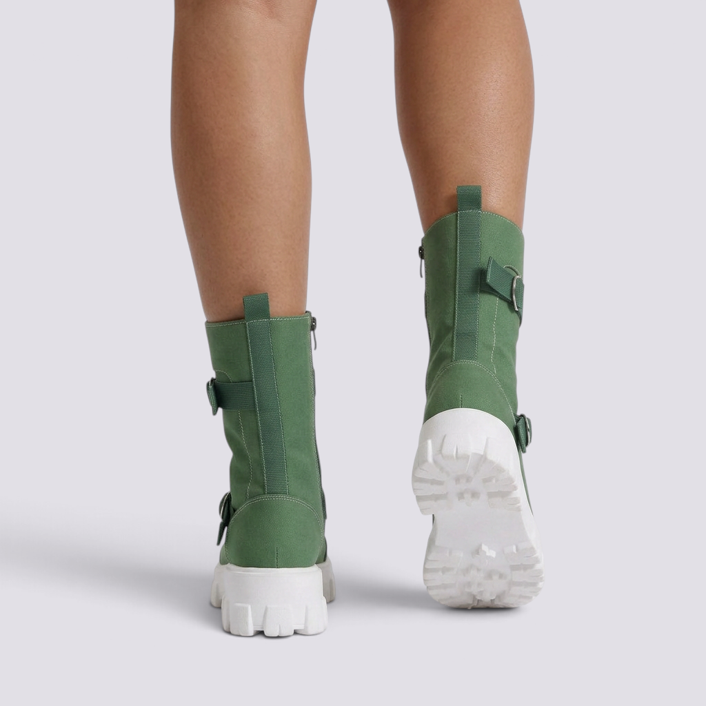 Botas militares mujer caña media verde vista trasera