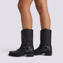 Botas moteras mujer caña media con arnés en negro, vista lateral