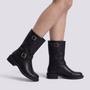 Botas mujer caña media con doble hebilla en negro, vista lateral