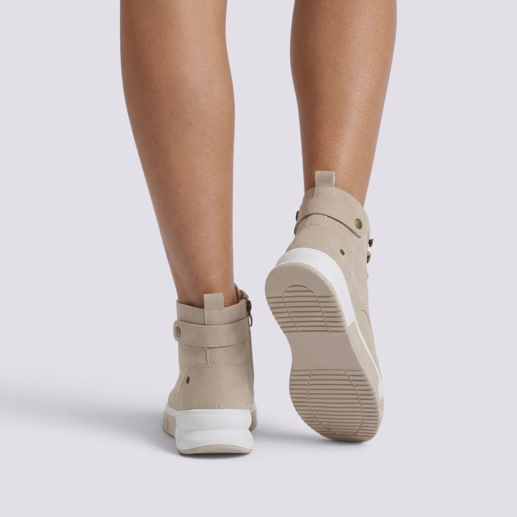 Botines Mujer Casual Efecto Ante con Cordones Beige vista trasera