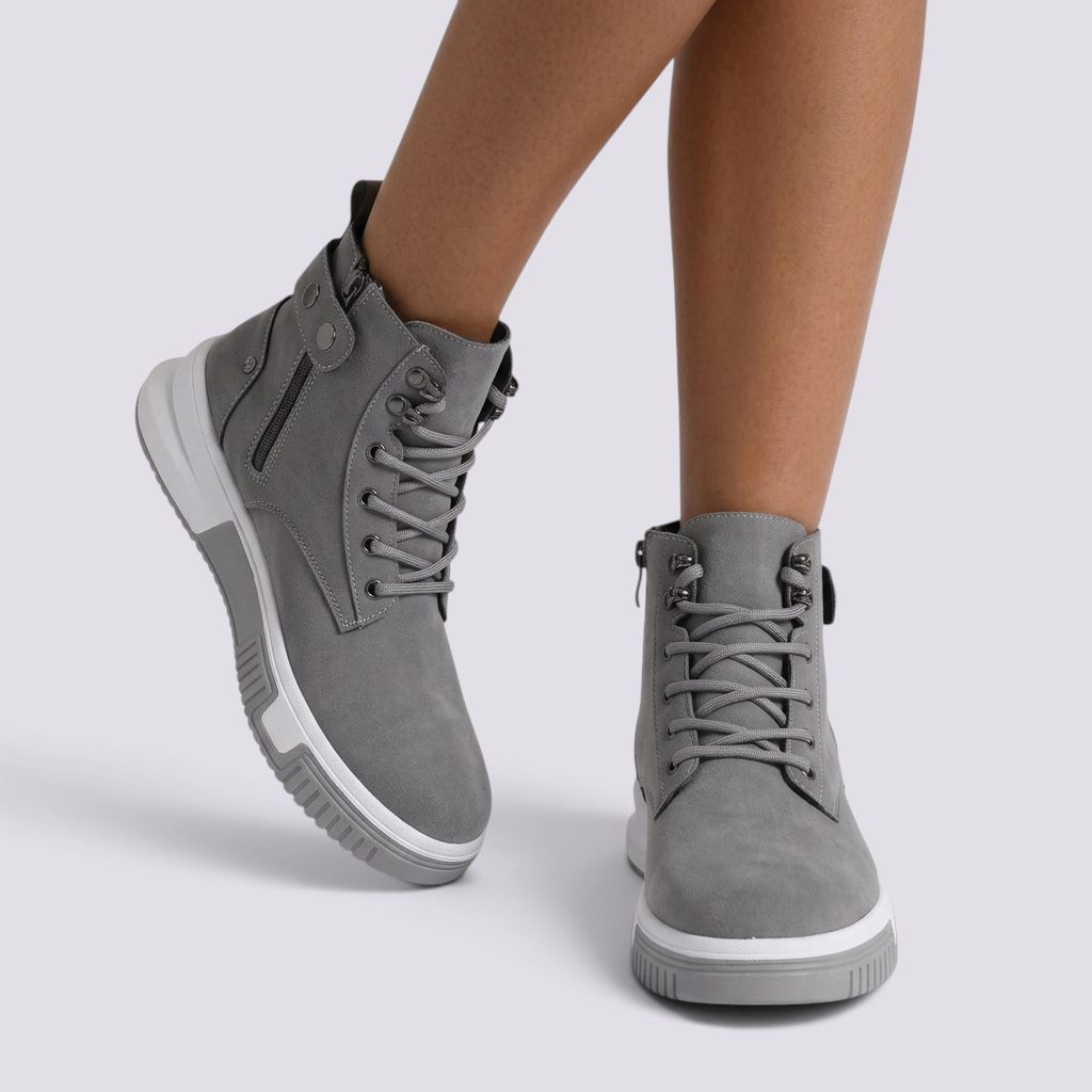 Botines Mujer Casual Efecto Ante con Cordones Gris vista frontal