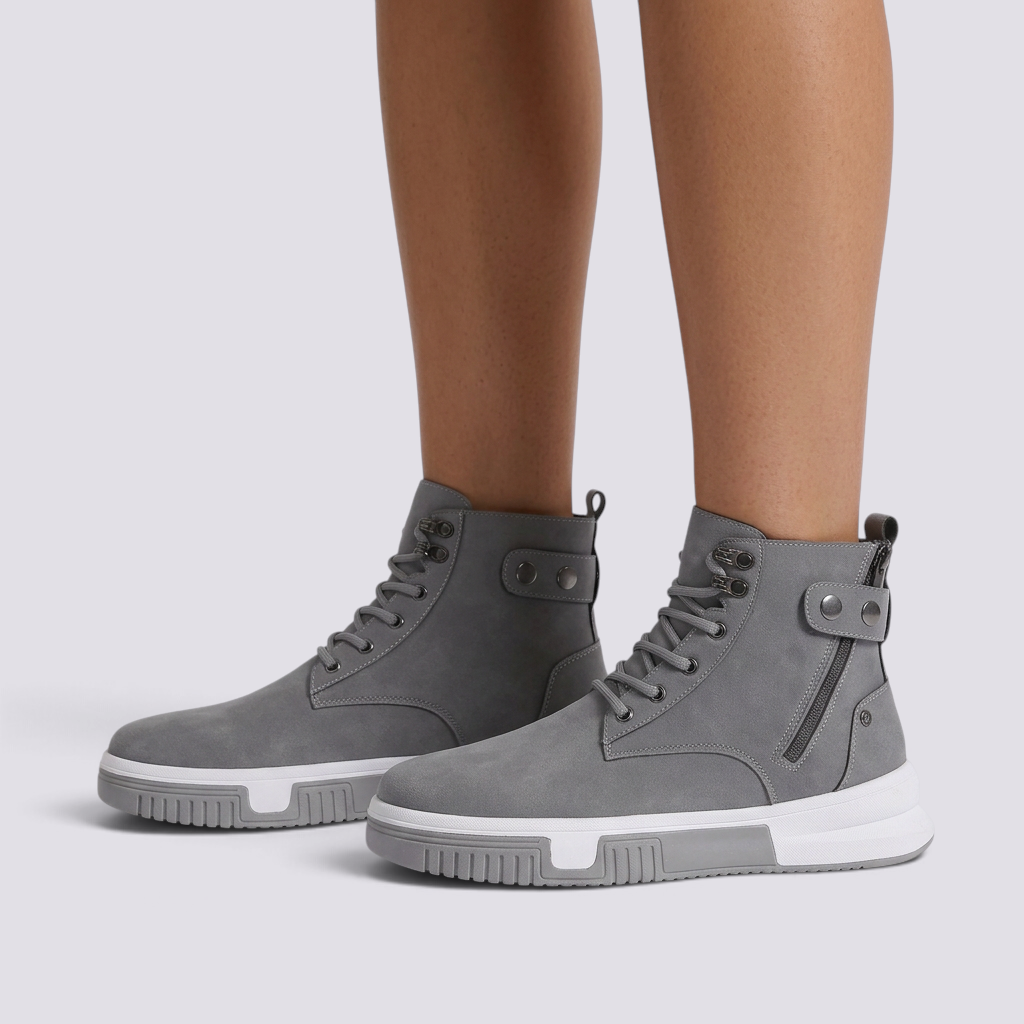 Botines Mujer Casual Efecto Ante con Cordones Gris vista lateral
