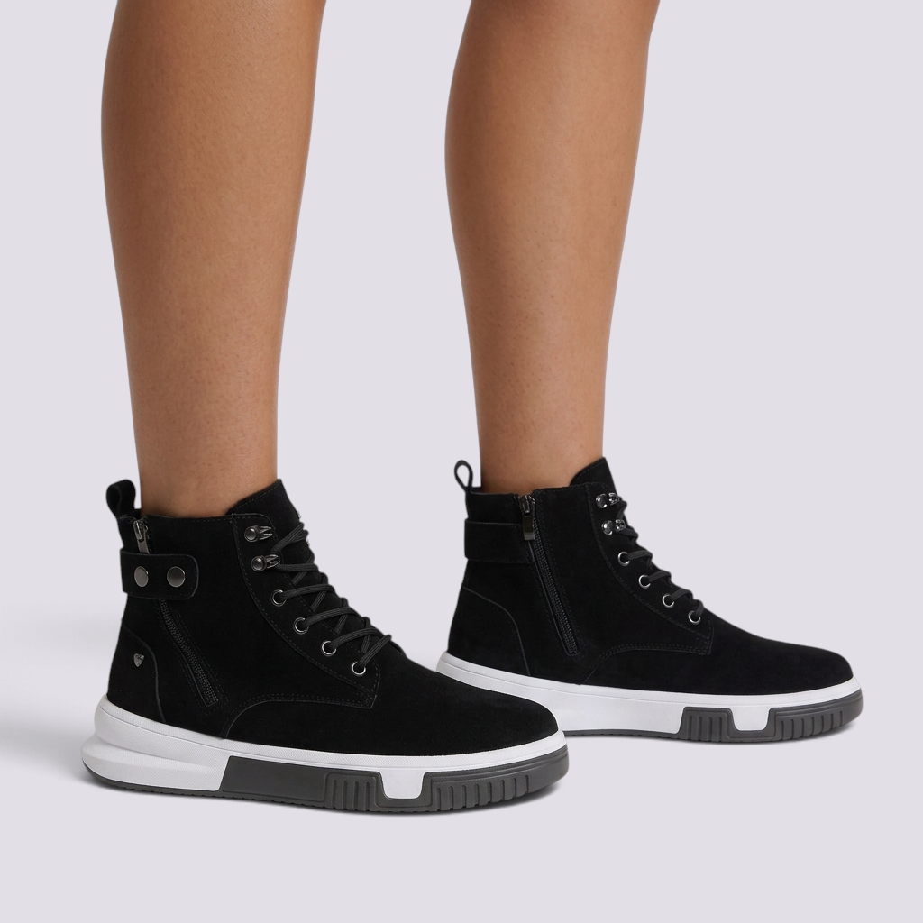Botines Mujer Casual Efecto Ante con Cordones Negro vista lateral