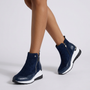 Botines Cuña Mujer Deportivos con Cremallera - Azul Marino vista frontal