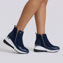 Botines Cuña Mujer Deportivos con Cremallera - Azul Marino vista lateral