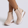 Botines Cuña Mujer Deportivos con Cremallera - Beige vista frontal