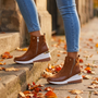 Botines Cuña Mujer Deportivos con Cremallera - Marrón lifestyle otoño