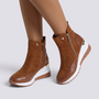 Botines Cuña Mujer Deportivos con Cremallera - Marrón vista frontal