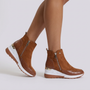 Botines Cuña Mujer Deportivos con Cremallera - Marrón vista lateral
