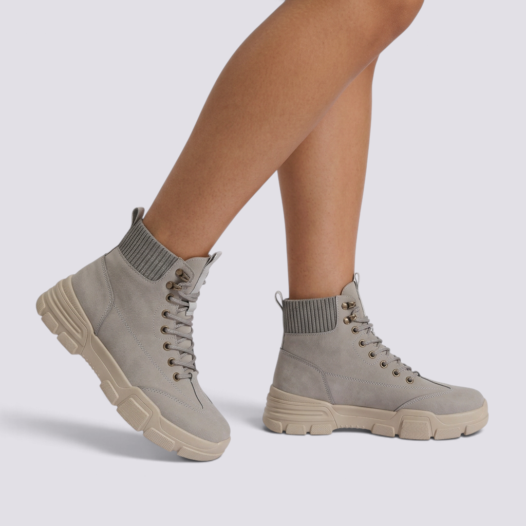 Botines militares mujer con cordones gris - vista lateral