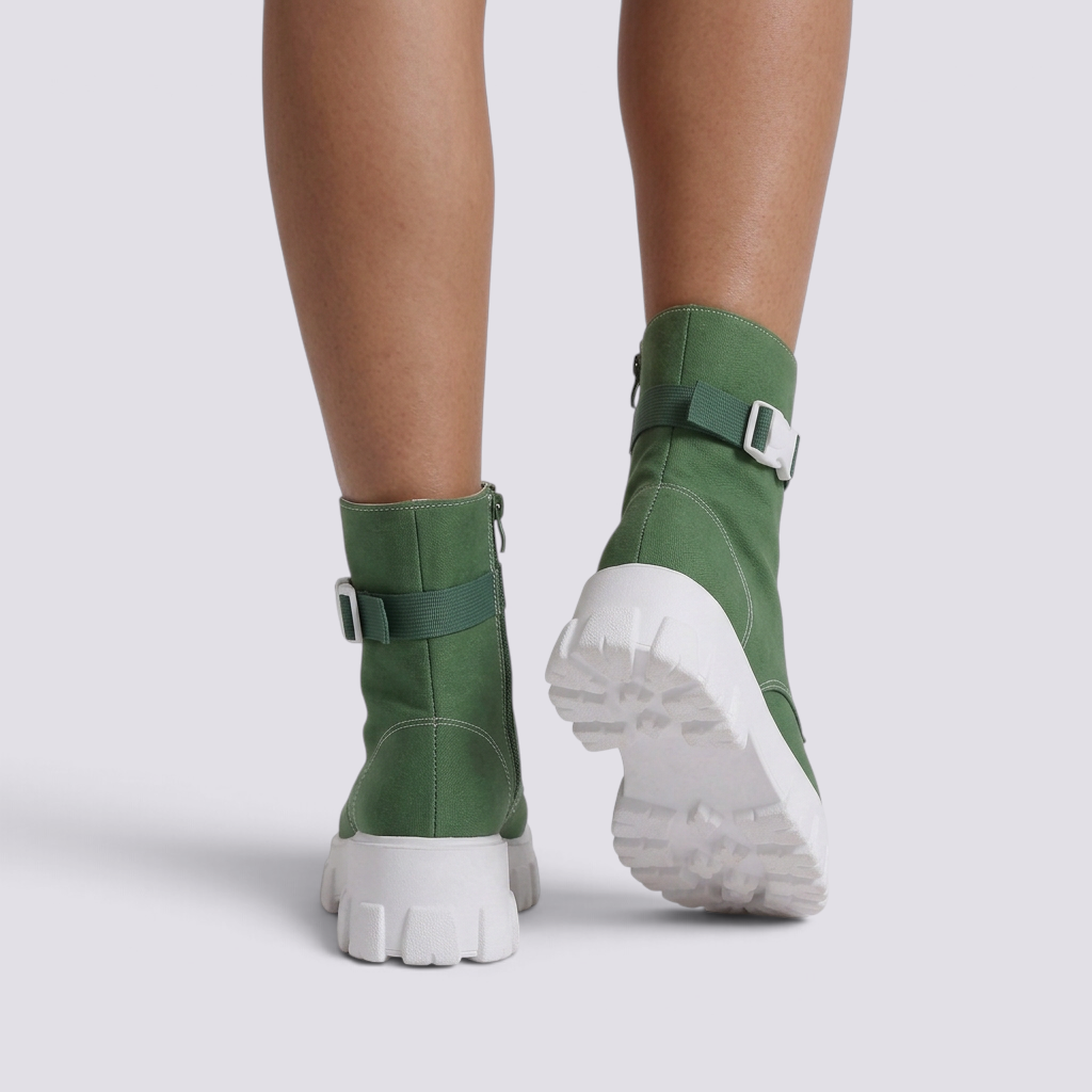 Botines Militares Mujer Lona con Plataforma - Verde - vista trasera