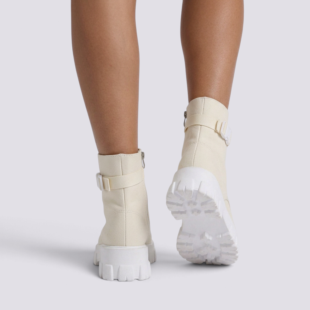 Botines Militares Mujer Lona con Plataforma - Blanco Roto - vista trasera