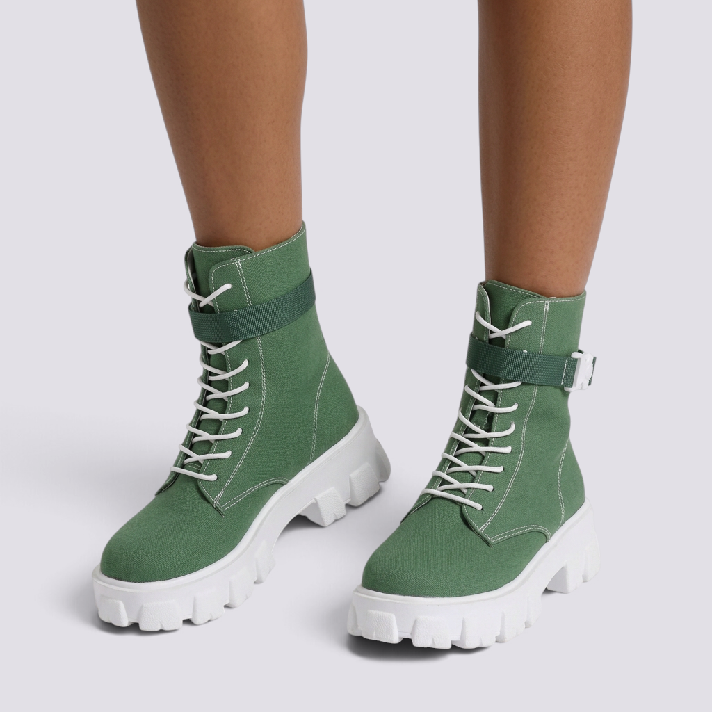 Botines Militares Mujer Lona con Plataforma - Verde - vista frontal
