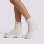 Botines Militares Mujer Lona con Plataforma - Blanco Roto - vista lateral