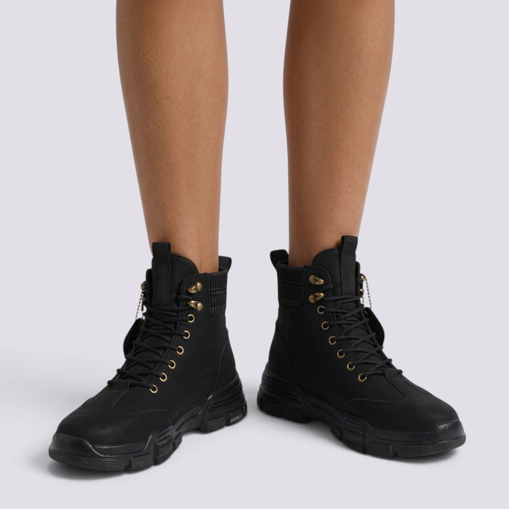 Botines militares mujer con cordones negro - vista frontal
