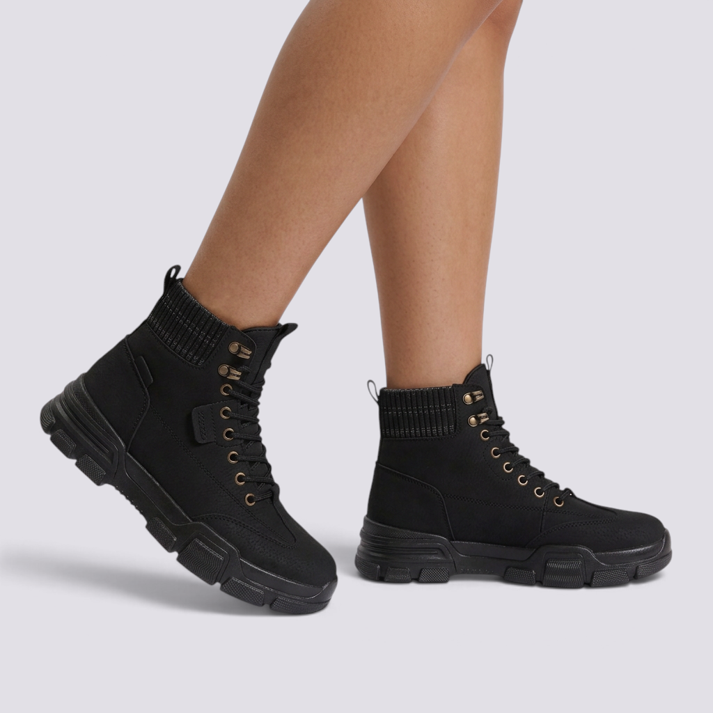 Botines militares mujer con cordones negro - vista lateral