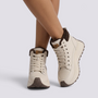 Botines Mujer Deportivos Forro Borreguito Beige y Marrón - vista frontal