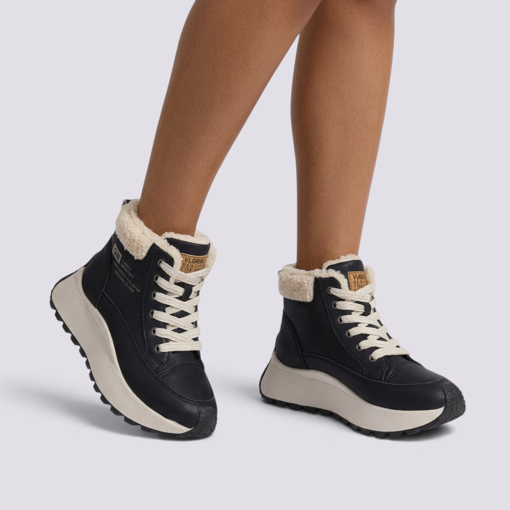 Botines Mujer Deportivos Forro Borreguito Negro - vista frontal