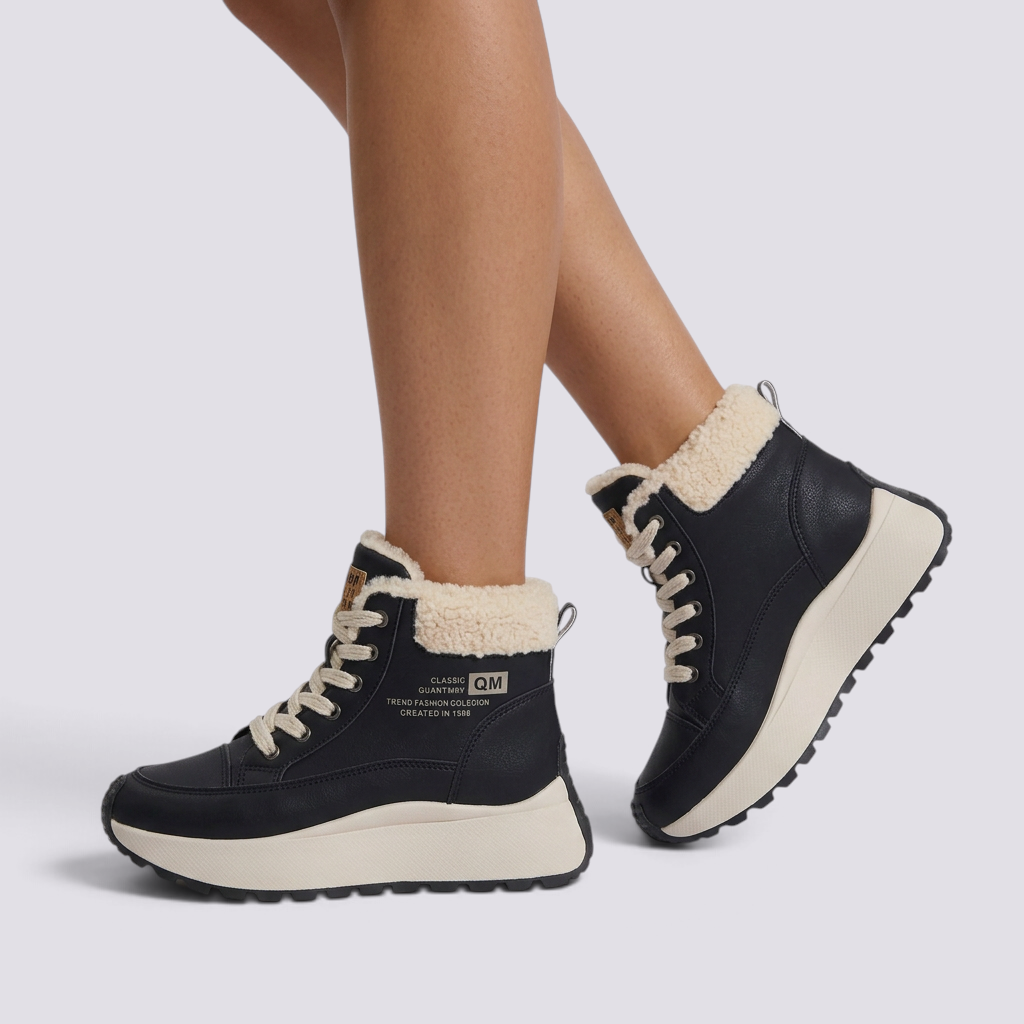 Botines Mujer Deportivos Forro Borreguito Negro - vista lateral