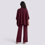 Conjunto Poncho Punto Mujer Pantalón Ancho - Burdeos - vista trasera