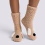 Calcetines altos de casa mujer perrito en beige, vista frontal