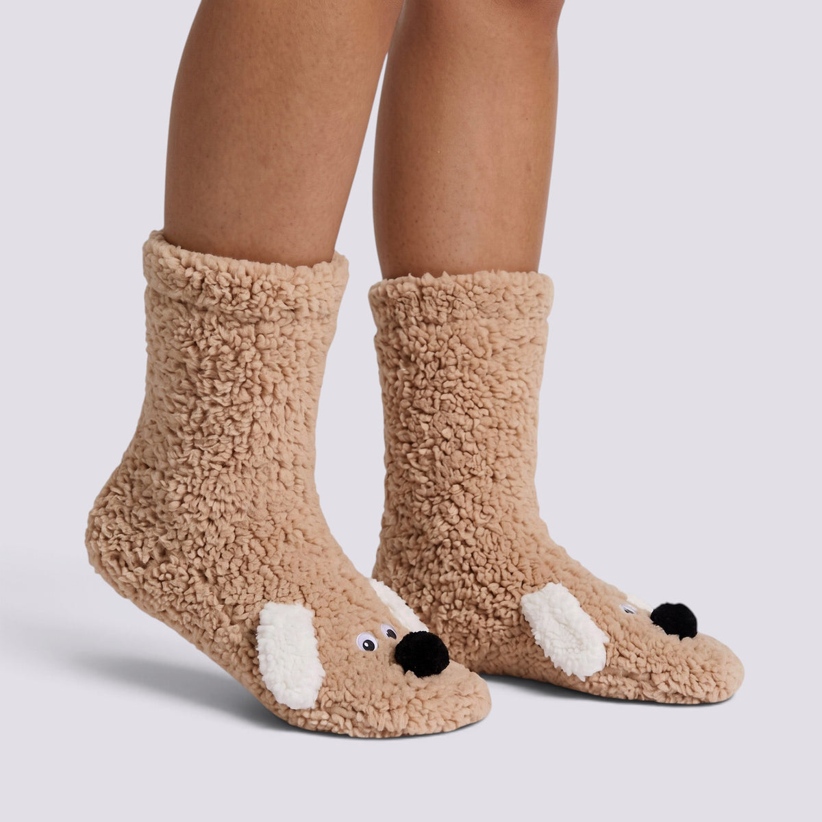 Calcetines altos de casa mujer perrito en beige, vista lateral