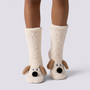 Calcetines altos de casa mujer perrito en blanco, vista frontal