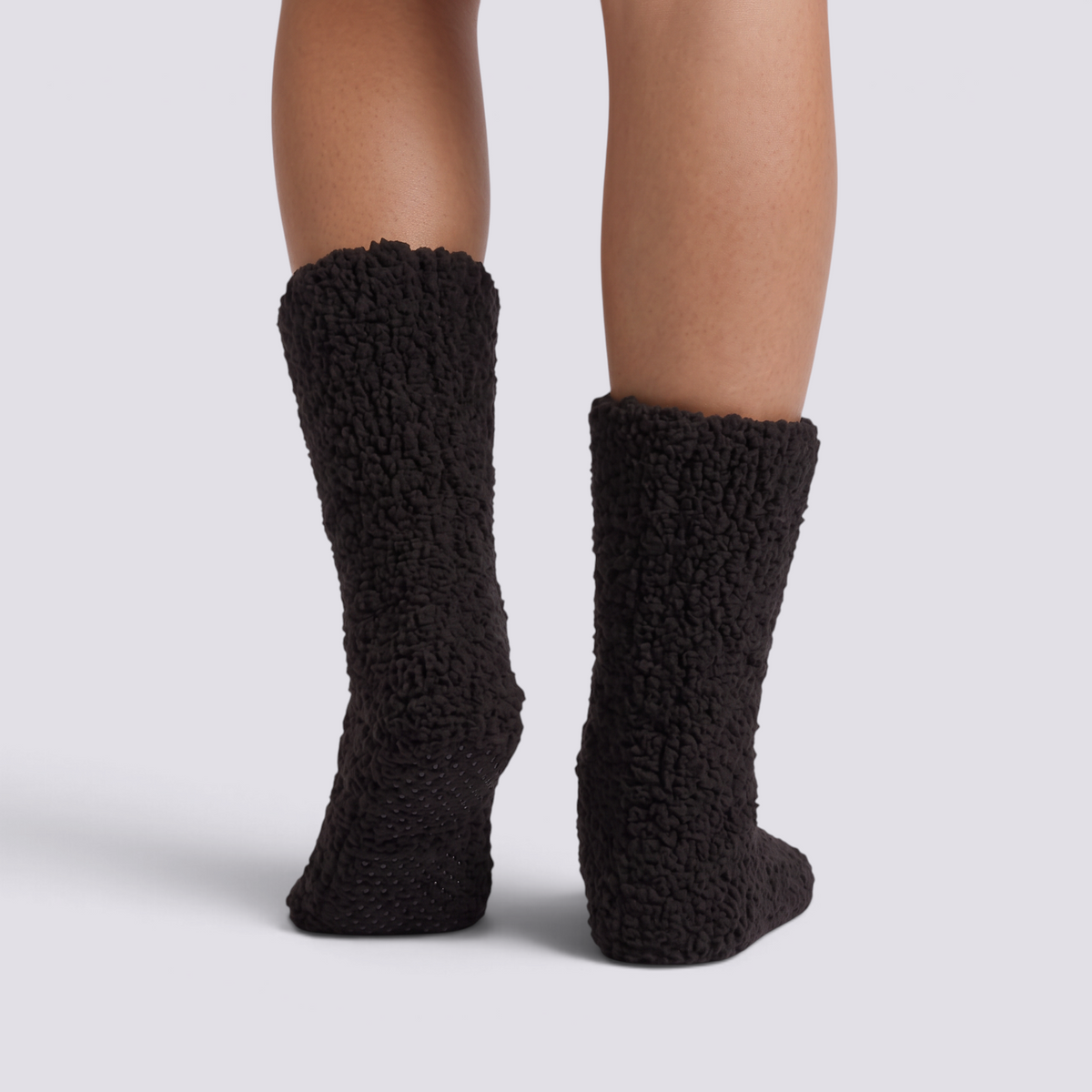 Calcetines altos de casa mujer perrito en negro, vista trasera lisa