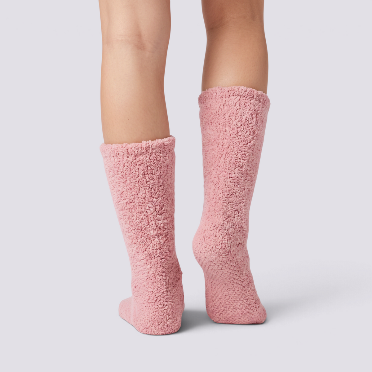 Calcetines altos de casa mujer perrito en rosa, vista trasera lisa